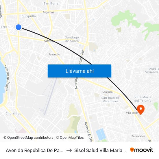 Avenida República De Panamá, 5734 to Sisol Salud Villa María Del Triunfo map