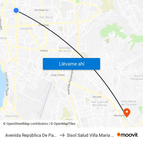 Avenida República De Panamá, 3887 to Sisol Salud Villa María Del Triunfo map