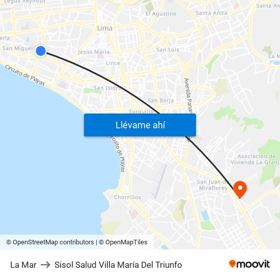 La Mar to Sisol Salud Villa María Del Triunfo map
