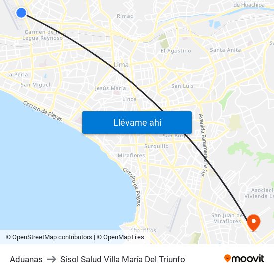 Aduanas to Sisol Salud Villa María Del Triunfo map