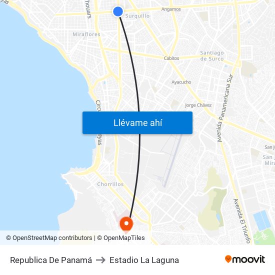 Republica De Panamá to Estadio La Laguna map