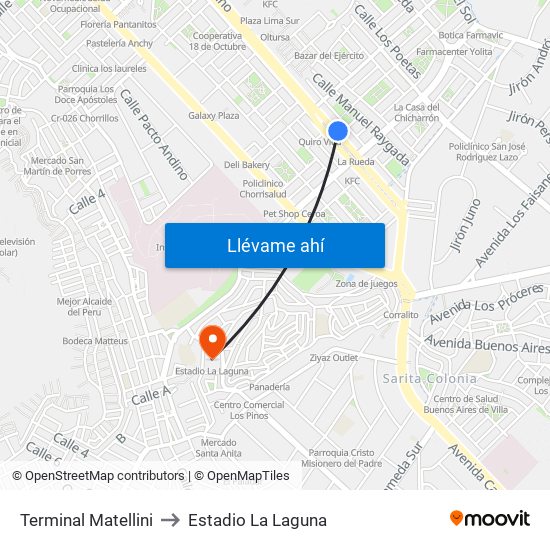 Terminal Matellini to Estadio La Laguna map