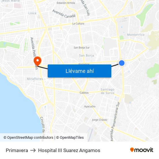 Primavera to Hospital III Suarez Angamos map