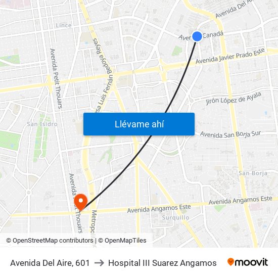 Avenida Del Aire, 601 to Hospital III Suarez Angamos map