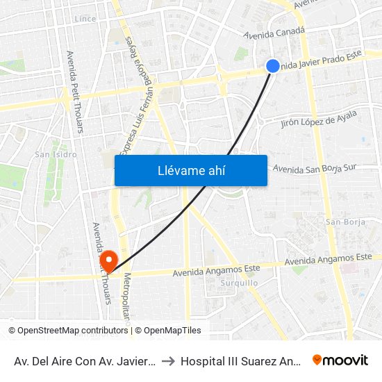 Av. Del Aire Con Av. Javier Prado to Hospital III Suarez Angamos map