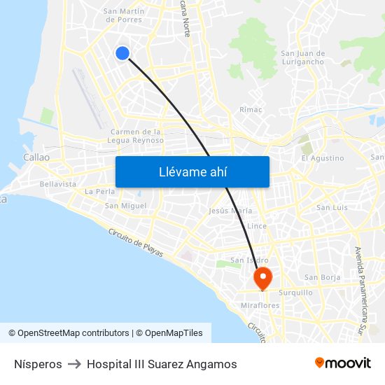Nísperos to Hospital III Suarez Angamos map