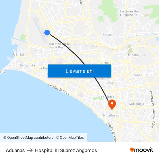Aduanas to Hospital III Suarez Angamos map