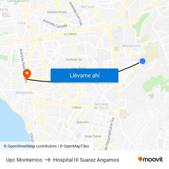 Upc Monterrico to Hospital III Suarez Angamos map