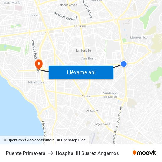 Puente Primavera to Hospital III Suarez Angamos map