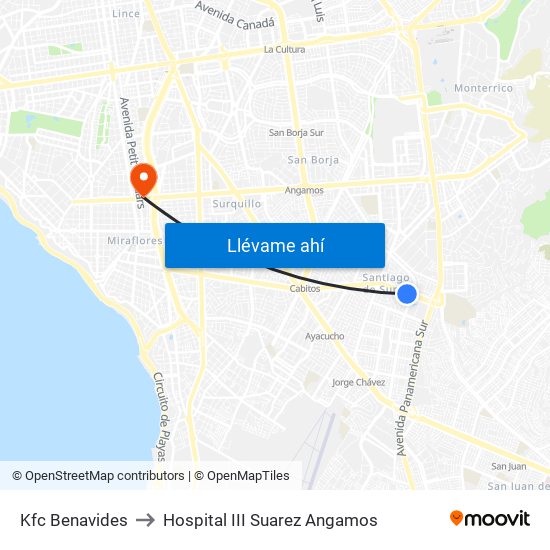 Kfc Benavides to Hospital III Suarez Angamos map