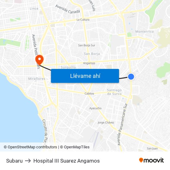 Subaru to Hospital III Suarez Angamos map
