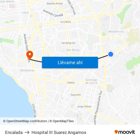 Encalada to Hospital III Suarez Angamos map