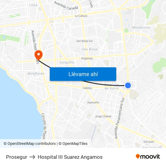Prosegur to Hospital III Suarez Angamos map