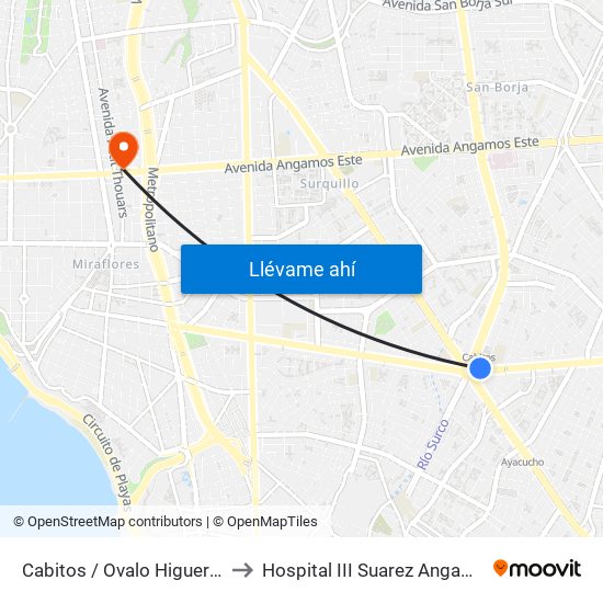 Cabitos / Ovalo Higuereta to Hospital III Suarez Angamos map