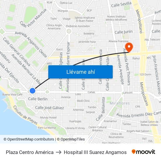 Plaza Centro América to Hospital III Suarez Angamos map