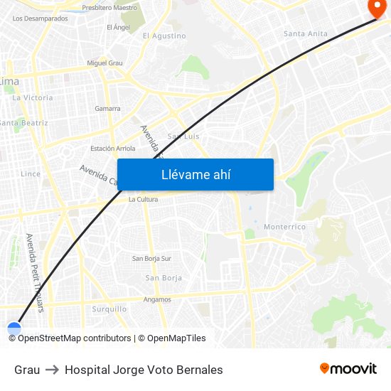 Grau to Hospital Jorge Voto Bernales map
