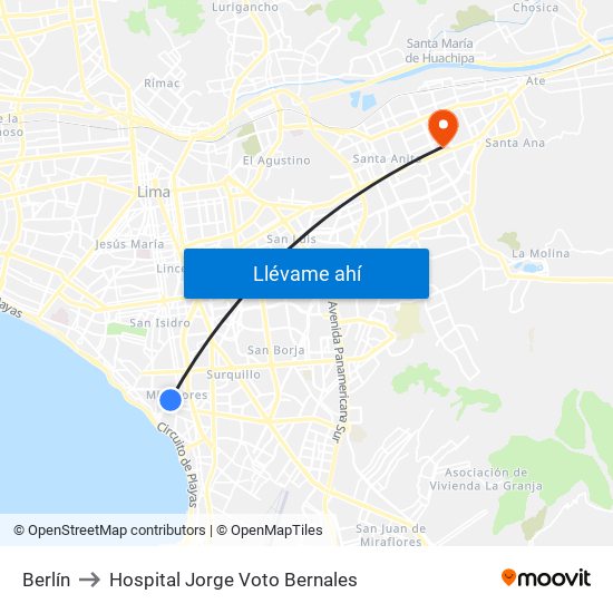 Berlín to Hospital Jorge Voto Bernales map