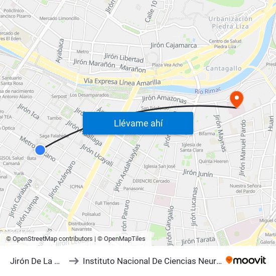 Jirón De La Unión to Instituto Nacional De Ciencias Neurológicas map