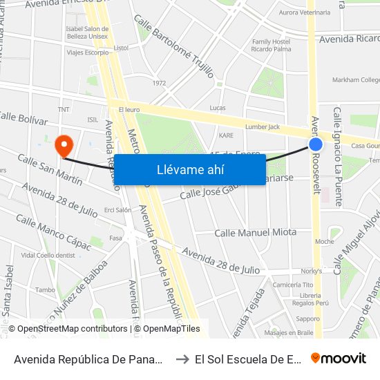 Avenida República De Panamá, 6239 to El Sol Escuela De Español map