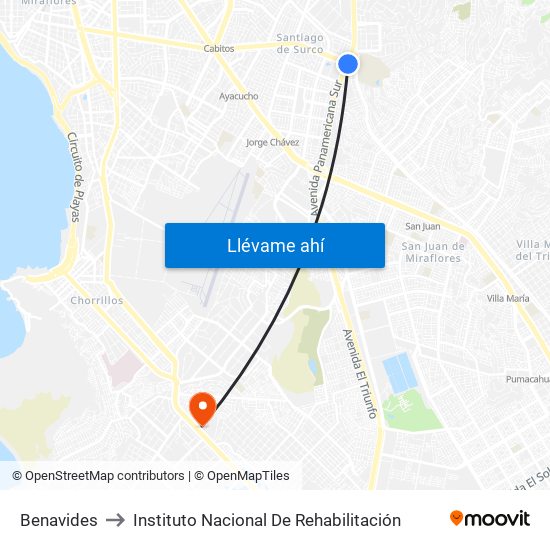 Benavides to Instituto Nacional De Rehabilitación map
