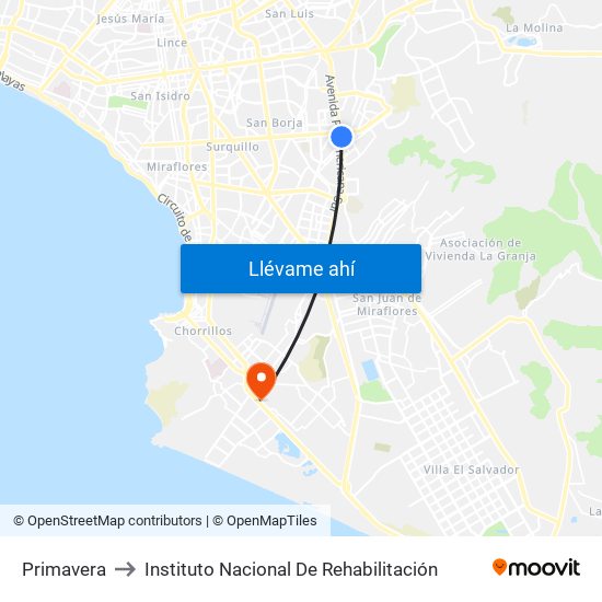 Primavera to Instituto Nacional De Rehabilitación map