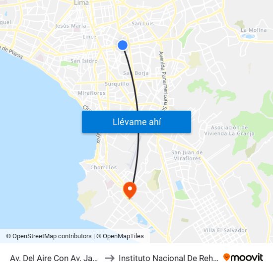 Av. Del Aire Con Av. Javier Prado to Instituto Nacional De Rehabilitación map