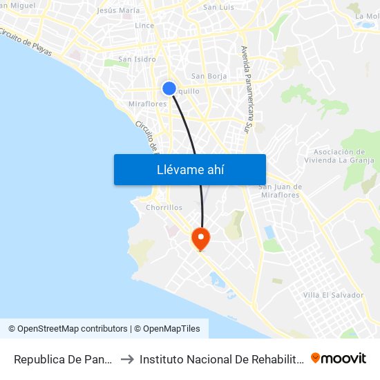 Republica De Panamá to Instituto Nacional De Rehabilitación map