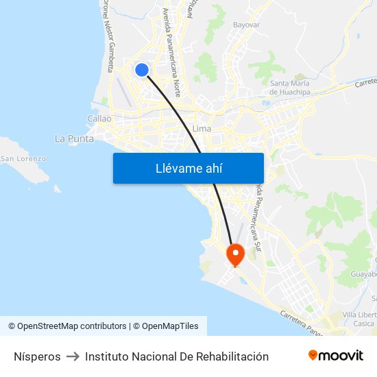 Nísperos to Instituto Nacional De Rehabilitación map