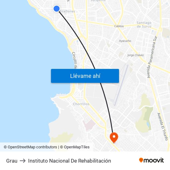 Grau to Instituto Nacional De Rehabilitación map