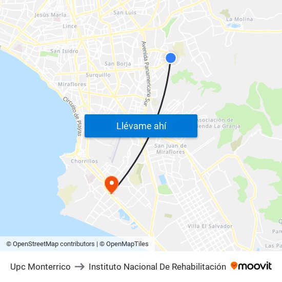 Upc Monterrico to Instituto Nacional De Rehabilitación map