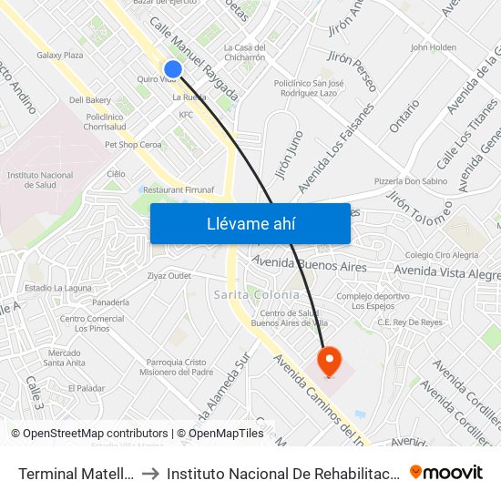 Terminal Matellini to Instituto Nacional De Rehabilitación map