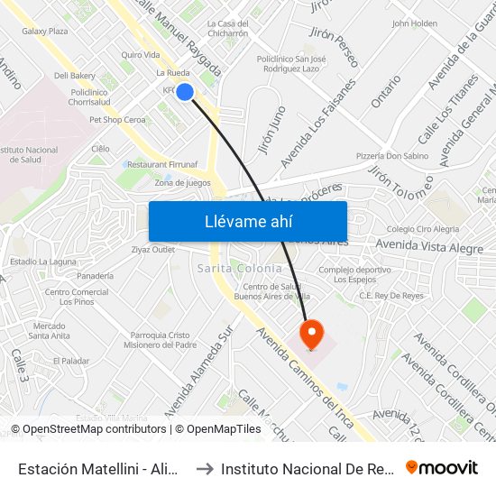 Estación Matellini - Alimentadores to Instituto Nacional De Rehabilitación map