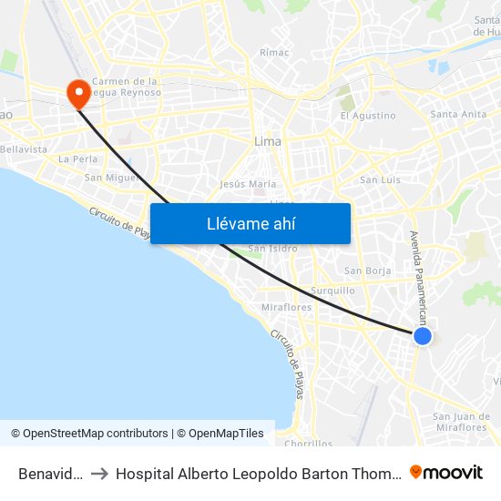 Benavides to Hospital Alberto Leopoldo Barton Thompson map