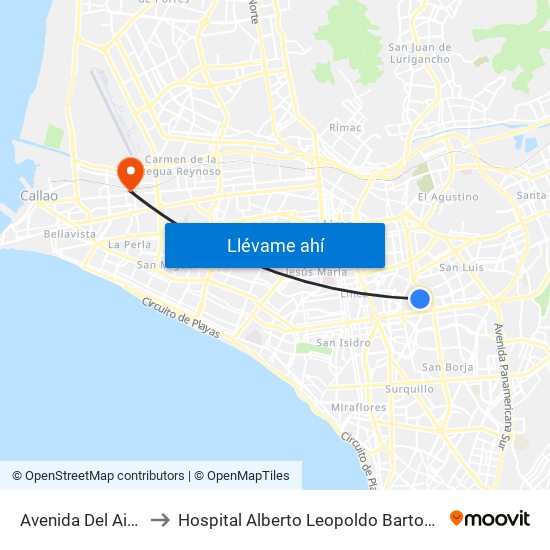 Avenida Del Aire, 601 to Hospital Alberto Leopoldo Barton Thompson map