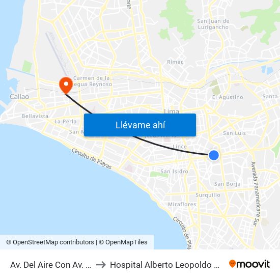 Av. Del Aire Con Av. Javier Prado to Hospital Alberto Leopoldo Barton Thompson map