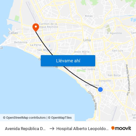 Avenida República De Panamá, 6239 to Hospital Alberto Leopoldo Barton Thompson map