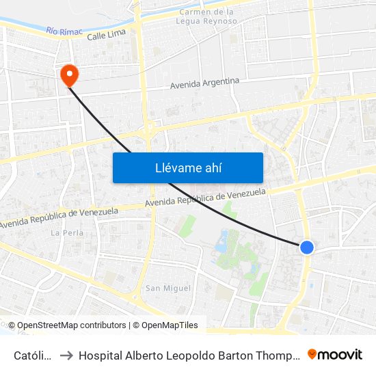 Católica to Hospital Alberto Leopoldo Barton Thompson map