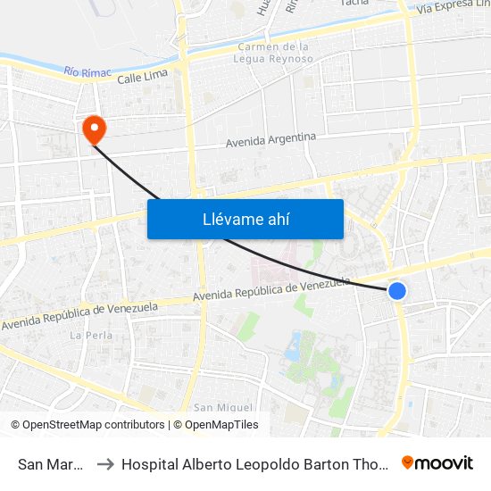 San Marcos to Hospital Alberto Leopoldo Barton Thompson map