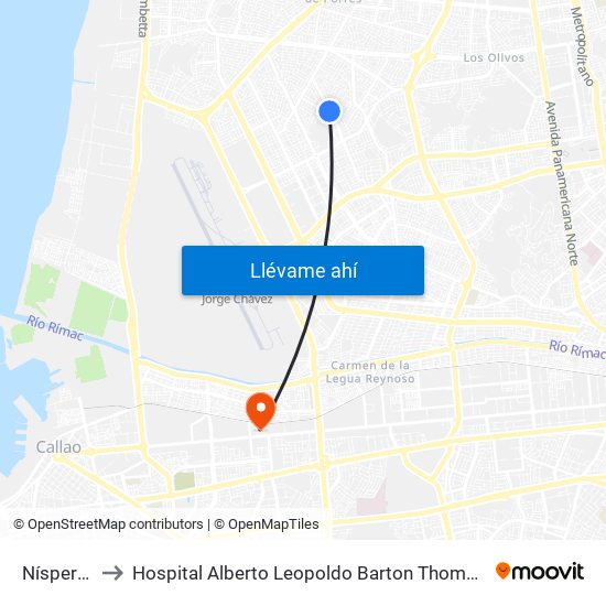 Nísperos to Hospital Alberto Leopoldo Barton Thompson map