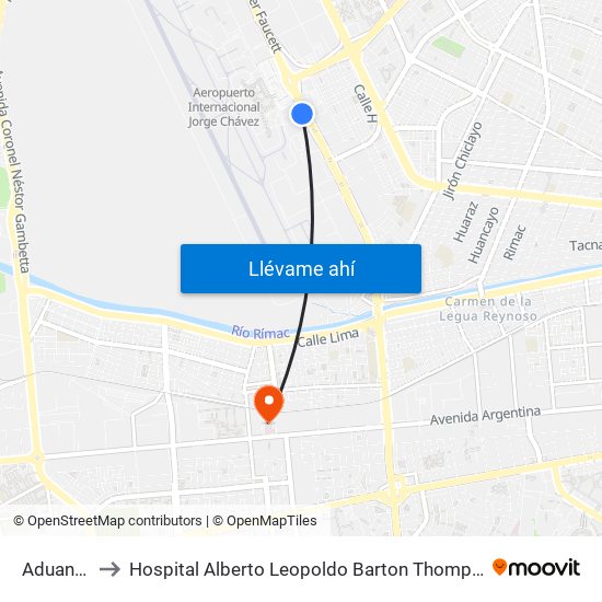 Aduanas to Hospital Alberto Leopoldo Barton Thompson map