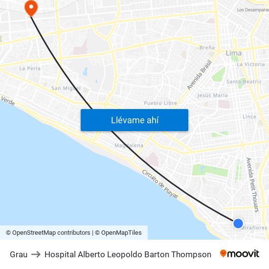 Grau to Hospital Alberto Leopoldo Barton Thompson map