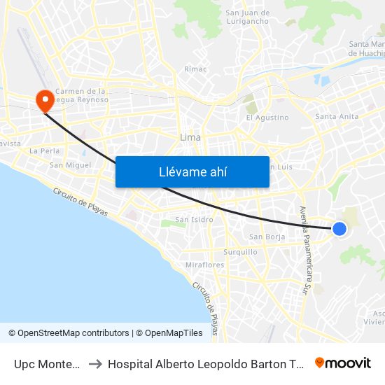 Upc Monterrico to Hospital Alberto Leopoldo Barton Thompson map