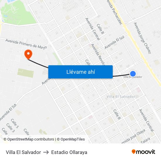 Villa El Salvador to Estadio Ollaraya map