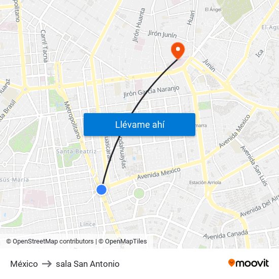 México to sala San Antonio map