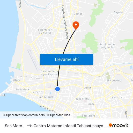 San Marcos to Centro Materno Infantil Tahuantinsuyo Bajo map