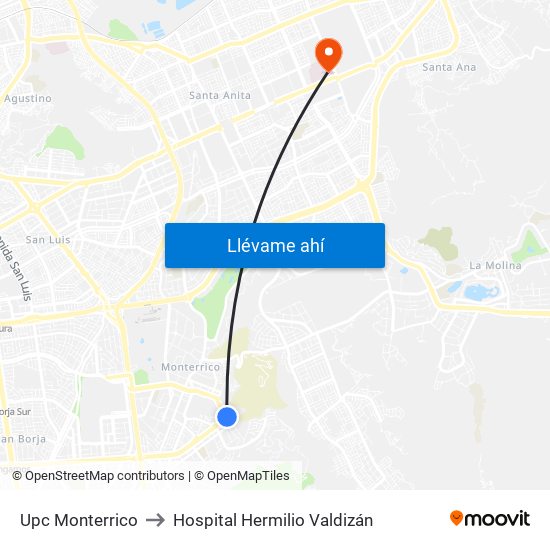 Upc Monterrico to Hospital Hermilio Valdizán map