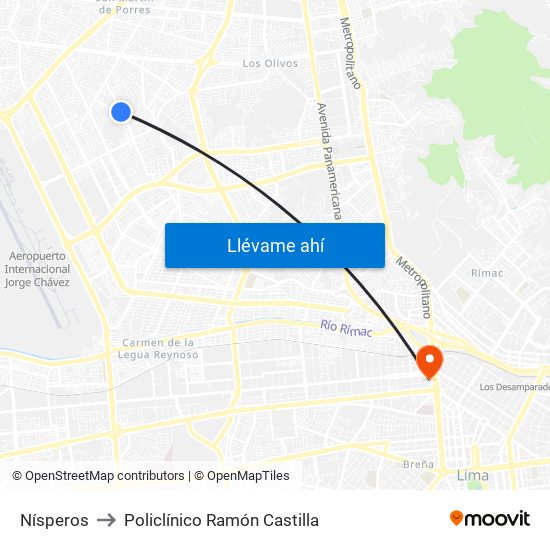 Nísperos to Policlínico Ramón Castilla map
