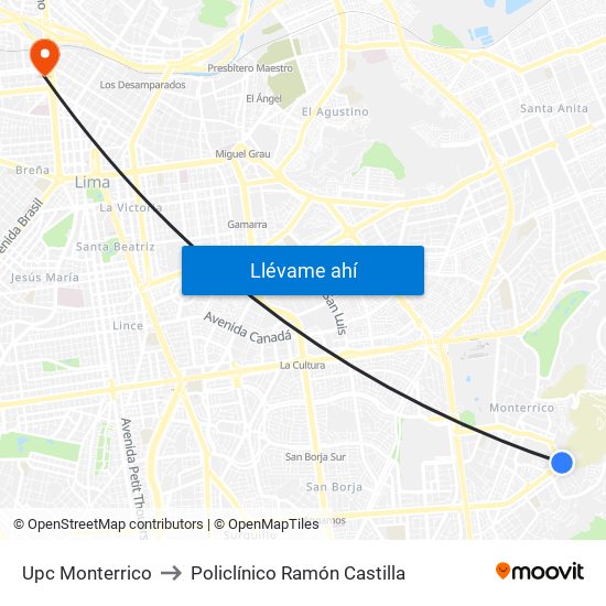 Upc Monterrico to Policlínico Ramón Castilla map