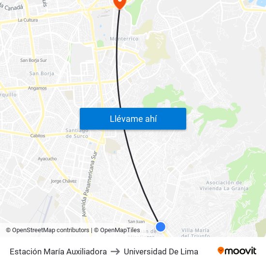 Estación María Auxiliadora to Universidad De Lima map