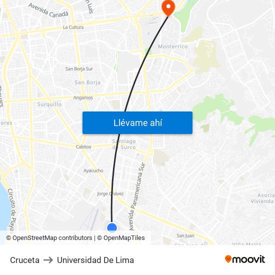 Cruceta to Universidad De Lima map